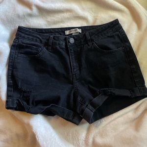 refuge black high-rise ripped jean shorts